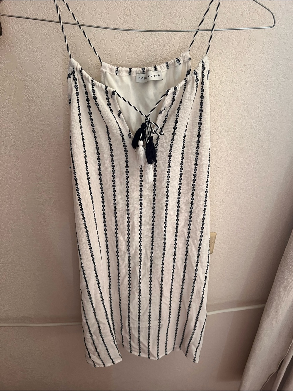 Paper Crane White Dress with Black Stripes
